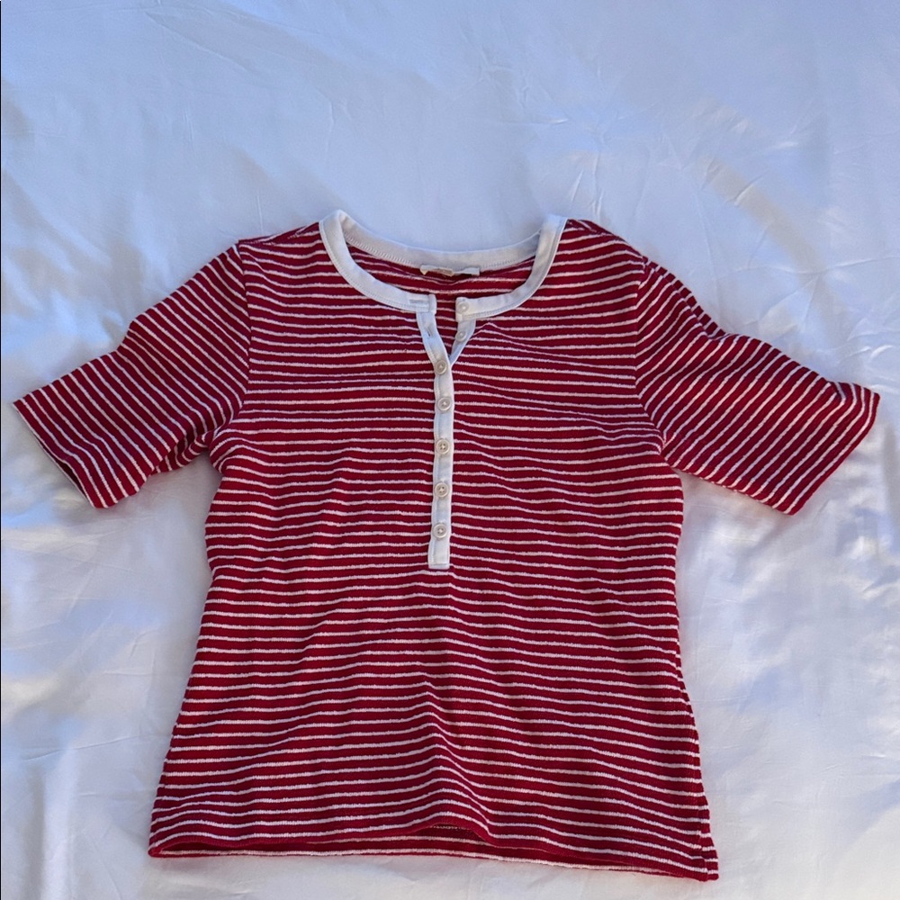 Madewell Red and White Striped Henley Top